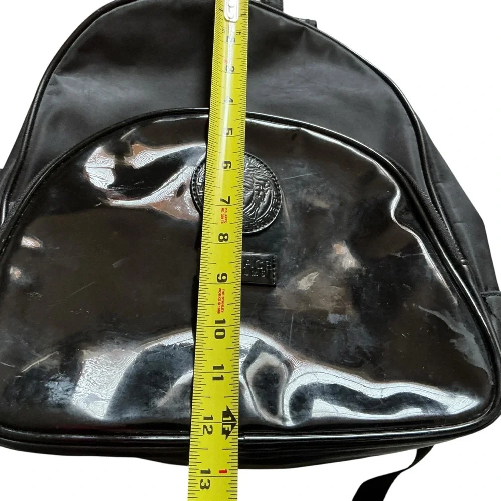 Versace Medusa head black faux patent leather nylon backpack